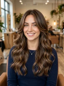 Long layers with face-framing pieces for a diamond face shape