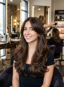 Long layered hairstyle flattering an oval face shape