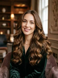 Long soft curls that flatter a diamond face shape