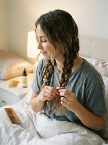 Loose braids creating heatless waves