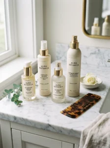 Hair products used to maintain an old money bob haircut