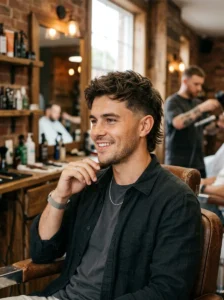 Man with modern subtle mullet haircut and textured layers