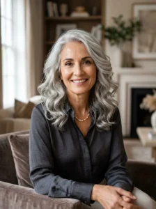 Natural silver waves hairstyle for women over 60 with soft elegant texture.