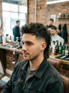 Mid fade modern mullet hairstyle for men