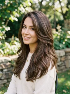 Mocha brown brunette hairstyle with soft layers