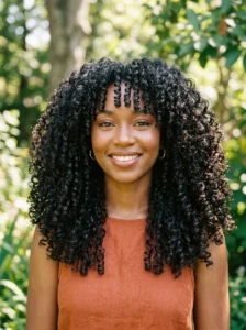 Defined curly hairstyle with healthy shine