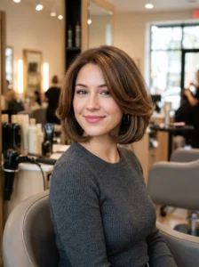 Classic rounded fluffy bob haircut with volume