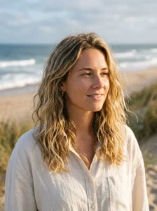 Sandy blonde hairstyle with beachy texture