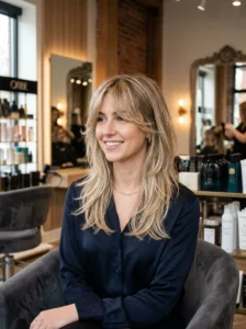 Soft shag haircut with curtain bangs
