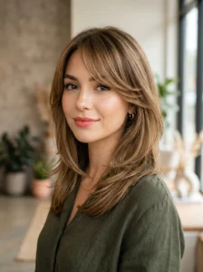 Side-swept bangs hairstyle for a diamond face shape