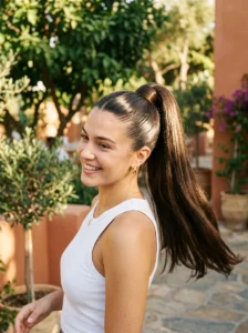 High ponytail hairstyle perfect for hot summer days