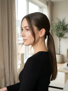 Sleek low ponytail for fine hair