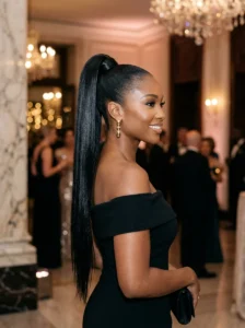 High sleek ponytail hairstyle for straight hair