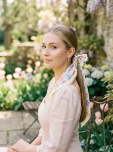 Low ponytail with silk scarf