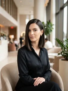 Sleek straight bob hairstyle with side part