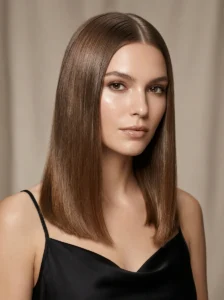 Center-parted straight hairstyle for fine hair