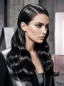 Slicked-back hairstyle with voluminous waves