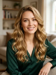 Soft waves hairstyle balancing a strong jawline