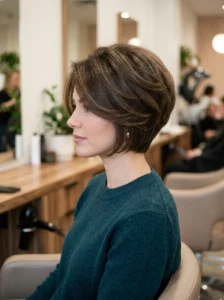 Fluffy stacked bob haircut with extra volume