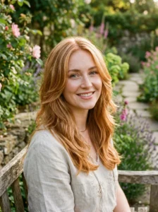 Strawberry blonde hair color with warm tones