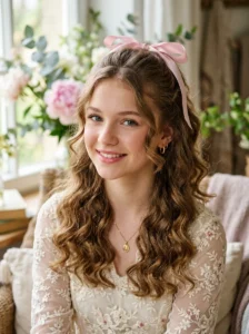 Loose curls with ribbon hairstyle