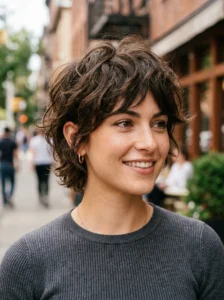 Textured ear-length crop with soft layers and volume