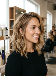 Textured lob haircut with natural movement