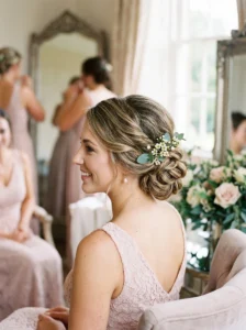 Low updo hairstyle for a maid of honor