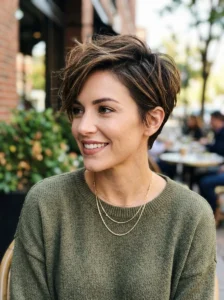 Pixie cut with longer top layers for a diamond face shape
