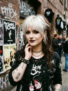 Two-tone emo shag hairstyle with contrasting colors