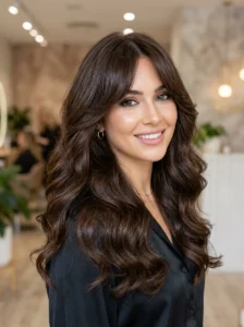 Bombshell blowout with bangs