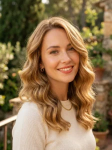 Honey blonde hairstyle with soft golden waves
