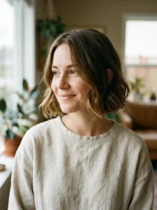 Wavy ear-length bob with natural movement