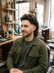 Wavy mullet with tapered sides modern haircut