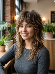 Wolf cut hairstyle with layered texture