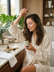 Scalp care routine with serum and scalp massage for healthy hair