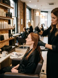 Salon maintenance appointment for ginger brown hair