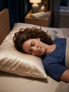 Satin pillowcase protecting thick hair from frizz