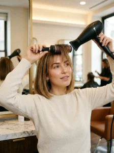Styling wispy bangs with a round brush