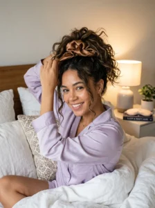 Pineapple method protecting wavy hair overnight