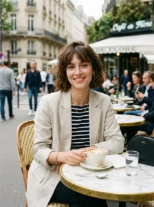 French girl bob hairstyle with wispy bangs and effortless Parisian texture.