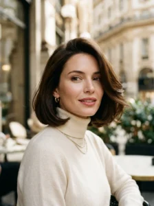 Italian bob haircut with glossy volume and elegant short hairstyle styling.