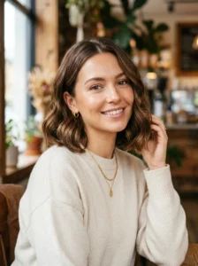 Collarbone bob hairstyle with soft waves and elegant movement.