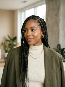 Protective hairstyle with box braids styled as a fashion statement