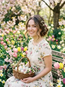 Romantic low bun hairstyle for Easter