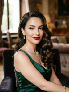Soft Hollywood waves hairstyle with glamorous medium-length curls.