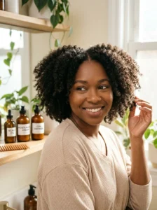 Healthy natural curls after protective styling break