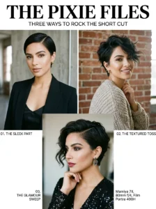 Versatile pixie haircut styles including sleek, textured, and glamorous short hair looks.