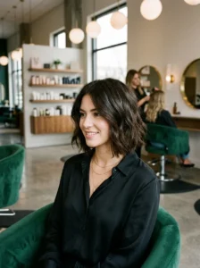 Layered textured bob hairstyle for thick hair with soft movement and volume.