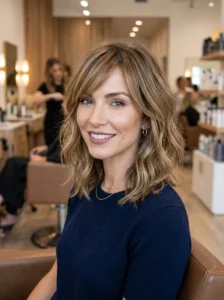 Textured lob hairstyle for a diamond face shape